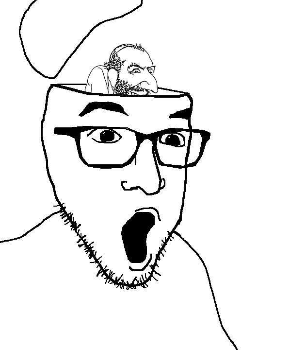 happy merchant, trukejak, unknown, 2soyjaks, big nose, glasses, grin, head box, judaism, looking at you