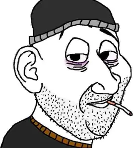 doomer wojak, wojak, smugjak, bags under eyes, cigarette, closed mouth, clothes, doomer, ear, hat