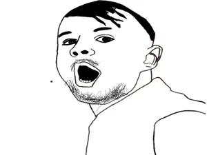 coronajak, arm, clothes, ear, hair, open mouth, soyjak, stubble