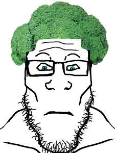markiplier soyjak, neutralplier, blue eyes, broccoli, buff, closed mouth, food, glasses, mewing, neutral