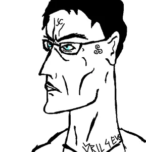 chudjak, angry, closed mouth, ear, glasses, hair, redraw, swastika, text, vril