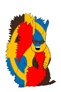 feraljak, feralsquirrel, squirreljak, angry, animal, country, dal riata, flag, full body, glasses