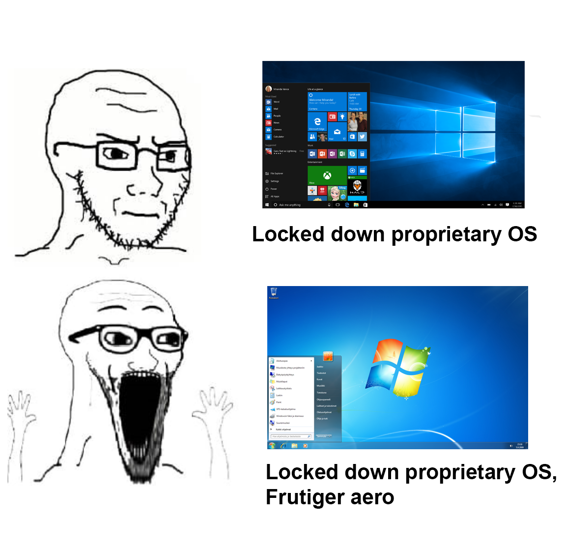 excited soyjak, soyak, wewjak, 2soyjaks, closed mouth, frutiger aero, glasses, microsoft, open mouth, operating system