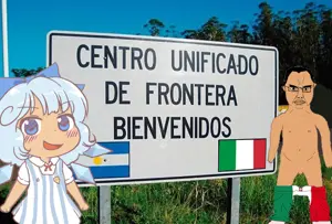 7305 - alcohol alternate_outfit argentina cirno dino eating embodiment_of_scarlet_devil fairy food italy legacy_of_lunatic_kingdom pizza political_commentary real_life ringo spanish tanned_skin untranslated wine wings wtf.png