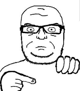 seriousjak, closed mouth, glasses, hands, holding object, pointing, serious, soyjak, stubble