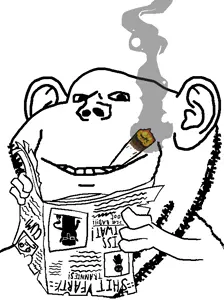 impish soyak ears, cigarette, ear, hands, holding object, looking at you, newspaper, smile, smoke, smoking
