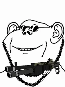 impish soyak ears, animated, black glasses, firearm, gun, hands, holding gun, holding object, holding shotgun, round glasses
