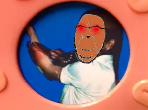cobson, closed mouth, cut, evil stick, glowing eyes, holding knife, holding object, knife, red eyes, smile