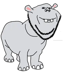 impish soyak ears, animaljaks, animal, ear, full body, gray skin, hippopotamus, smile, soyjak, stubble