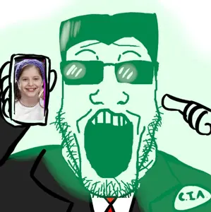 markiplier soyjak, glowie, arm, central intelligence agency, clothes, glasses, glowing, hair, hands, holding object
