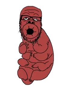 a24 slowburn soyjak, animaljaks, animal, full body, glasses, open mouth, soyjak, stubble, water bear