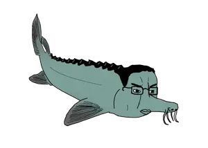 chudjak, animaljaks, animal, fish, frown, full body, glasses, soyjak, sturgeon