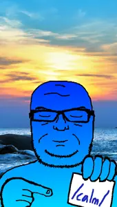 seriousjak, beach, blue, blue skin, calm, closed eyes, closed mouth, glasses, hands, happy
