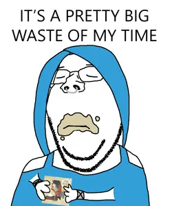 gapejak, wholesome soyjak, its over, arm, closed eyes, closed mouth, eating, frown, glasses, hands