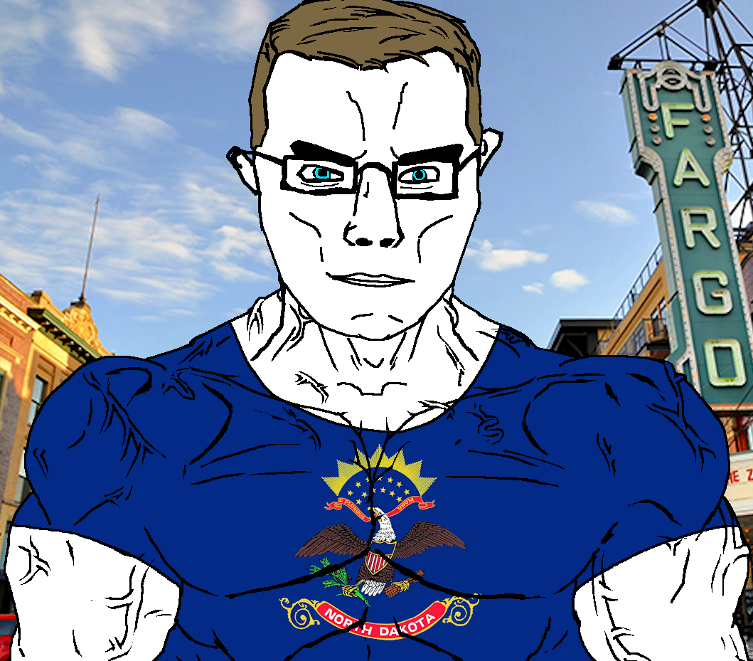 chudjak, chudjak front, muscular chud, blue eyes, brown hair, buff, clothes, fargo, glasses, gray