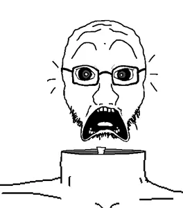 a24 slowburn soyjak, soyak, doctos, doctos front, soyak front, decapitation, glasses, headless, monochrome, open mouth