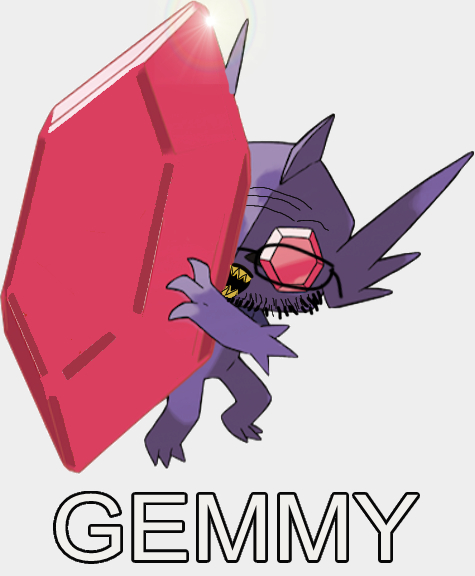unknown, anime, full body, gem, gemstone, ghost, glasses, goblin, hoenn, holding gem
