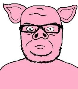 seriousjak, animal, closed mouth, ear, glasses, pig, pink skin, serious, soyjak, stubble