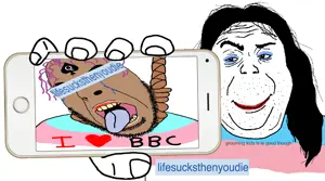 alicia, cobson, 2soyjaks, closed mouth, clothes, edit, hair, holding object, holding phone, iphone
