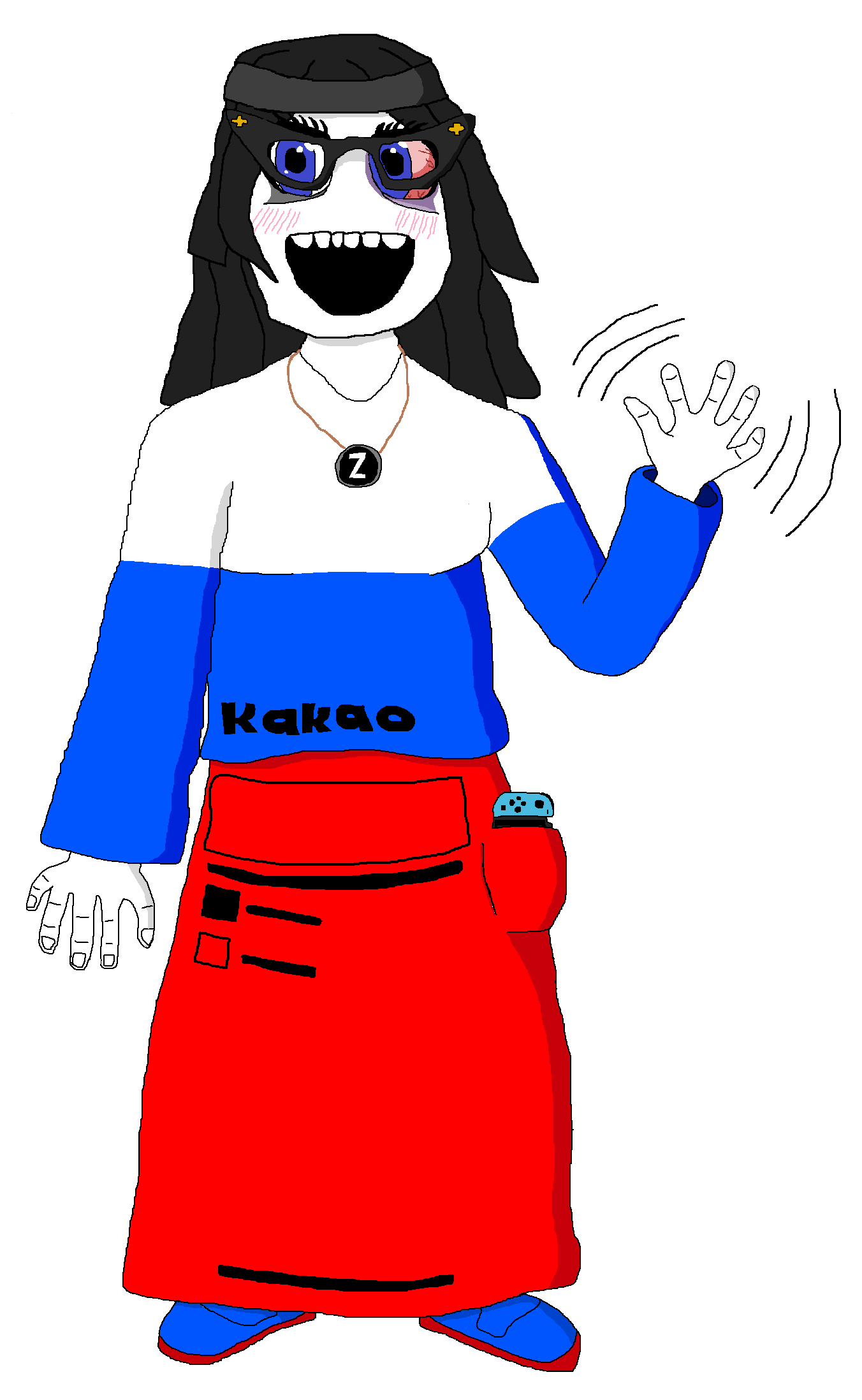 soytan, arm, beanie, black beanie, black hair, black hat, bloodshot eyes, blue eyes, blue shoes, blush