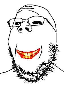 gapejak, black sclera, blood, creepy, creepypasta, glasses, open mouth, smile, smile dog, soyjak