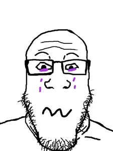 markiplier soyjak, closed mouth, crying, glasses, purple tears, sad, soyjak, stubble