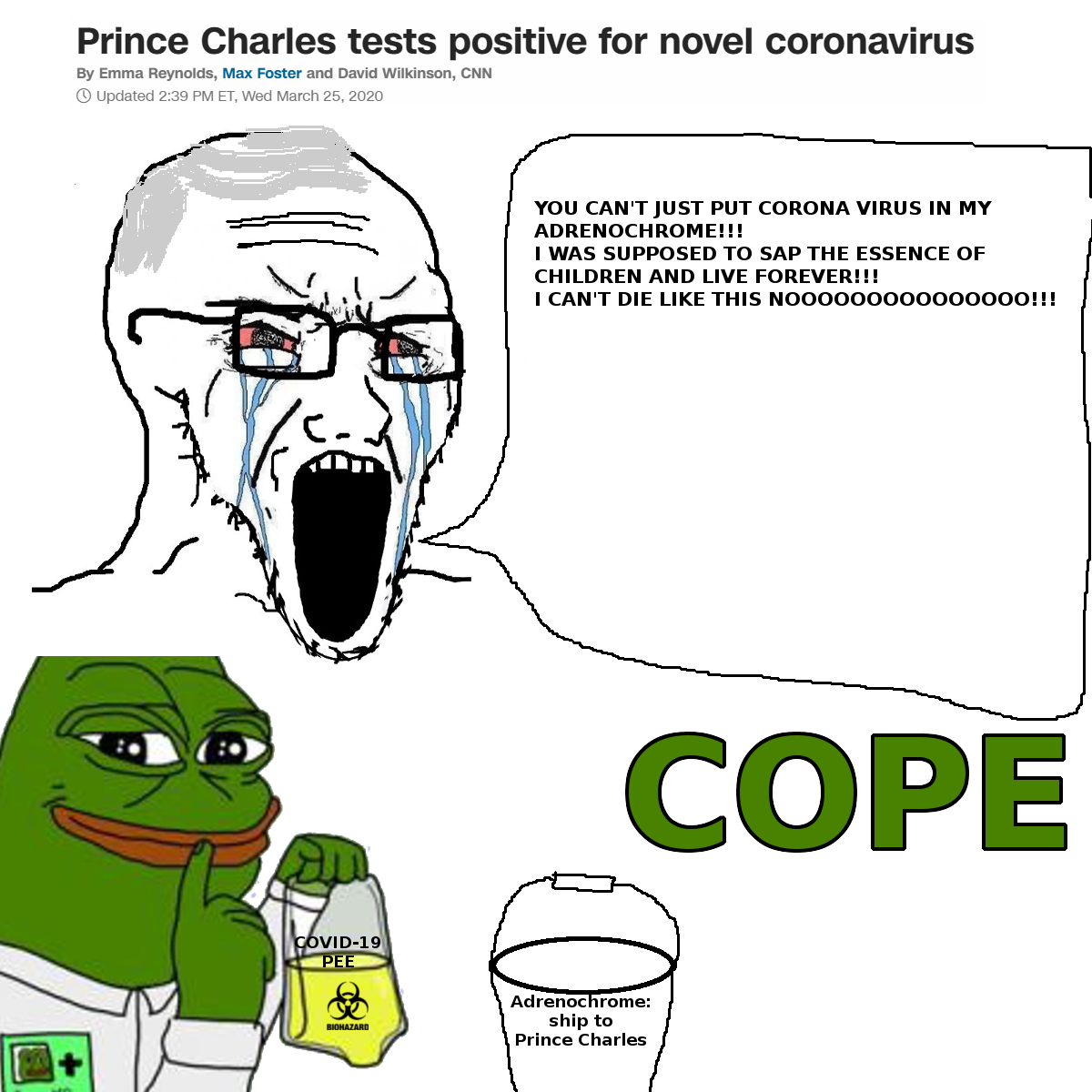 pepe, soyak, 2020, adrenochrome, amphibian, animal, bloodshot eyes, bucket, conspiracy, cope