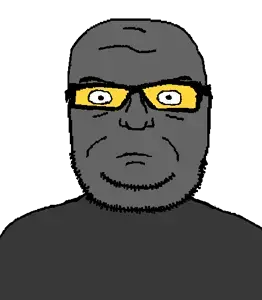 seriousjak, closed mouth, glasses, gray skin, serious, soot colors, soyjak, soyjak party, stubble, soot