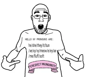 shirtjak, glasses, open mouth, pronouns, soyjak, stubble