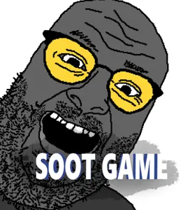its out get in here, 1soyjak, black beard, fat, glasses, gray lips, gray skin, grey lips, looking at you, nose