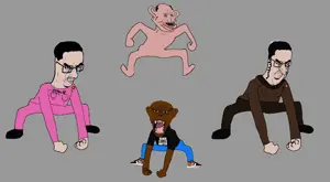 chudjak, monkeyjak, chudjak seething, amerimutt, 3soyjaks, animal, animated, black lives matter, bloodshot eyes, cleavage