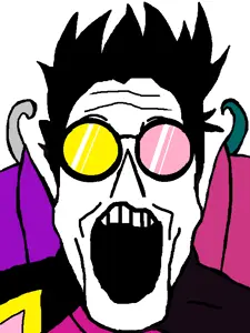 spamton g. spamton, markiplier soyjak, clothes, glasses, goggles, hair, open mouth, robot, soyjak, video game