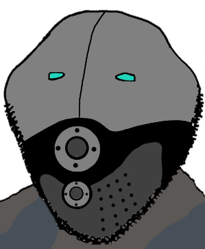 impish soyak ears, swedemass, armor, blue eyes, camouflage, clothes, combine (half-life), combine soldier, cyborg, gas mask
