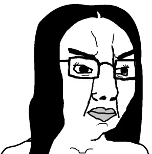 chudjak, female chudjak, femjak, angry, female, glasses, hair, lips, long hair, soyjak