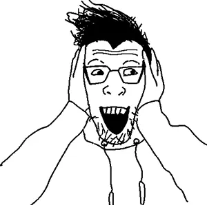 forcejak, gem, hair, happy, looking to the right, open mouth, soyjak