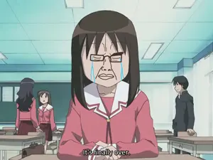 ayumu kasuga, chudjak, its over, anime, chud, closed eyes, crying, female, text, azumanga daioh
