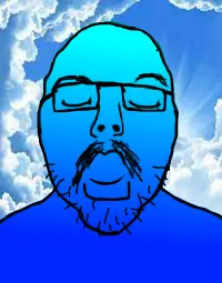 flartson, blue skin, calm, closed eyes, closed mouth, cloud, flart, glasses, irl background, mustache