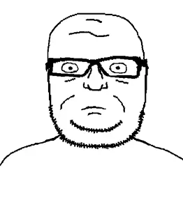 seriousjak, animated, blinking, closed mouth, glasses, no eyebrows, soyjak, stubble