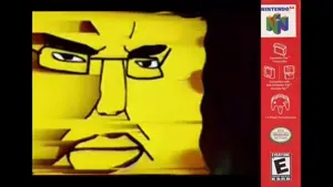 spongebob squarepants, chudjak, chudjak front, animated, glasses, looking at you, music, nintendo, nintendo 64, sponge