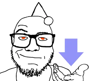 redditjak, antenna, closed mouth, downvote, glasses, hands, holding object, no pupils, orange eyes, orange sclera