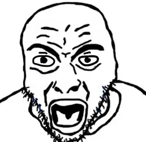 rupturejak, angry, clothes, flart, looking to the left, open mouth, soyjak, stubble