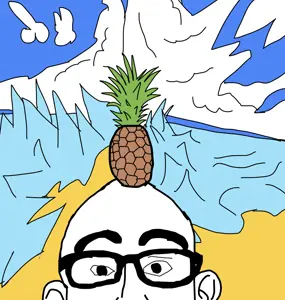 nojak, beach, cloud, food, fruit, glasses, nonsense, pineapple, sea, sky
