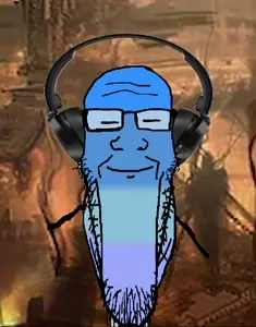 markiplier soyjak, animated, black metal, calm, closed eyes, closed mouth, cosmic black metal, headphones, metal (music), space