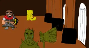 chudjak, feraljak, impish soyak ears, chudjak front, impdrink, brown skin, crying, dark souls, drinking, ear