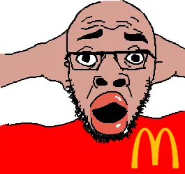 shockjak, amerimutt, brown skin, glasses, hands, hands up, mcdonalds, meme, shocked, stubble