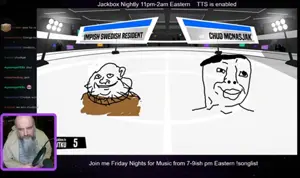 chudjak, impish soyak ears, beard, champ'd up, closed mouth, clothes, ear, hair, jackbox, redraw