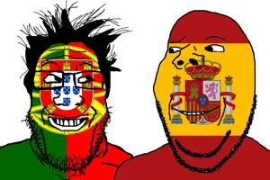 gapejak, markiplier soyjak, wholesome soyjak, are you soying what im soying, 2soyjaks, country, flag, glasses, hair, looking at each other
