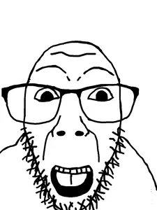 dylanjak, dykeson, glasses, half open mouth, soyjak, stubble, teeth, tongue