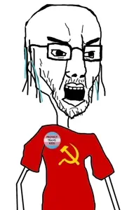 chudjak, chudjak soy, 1soyjak, arm, black eyes, blue hair, button, clothes, communism, flag