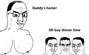 chudjak, chudjak front, 4soyjaks, big breasts, breasts, chudjak brothers, father, female, food, glasses